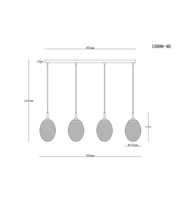Devin Bar Pendant Ceiling Light Gold Colours Matt Glass Shade 4x E14-7