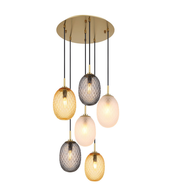 Devin Cluster Pendant Ceiling Light Gold Colours Matt Glass Shade 6x E14-1