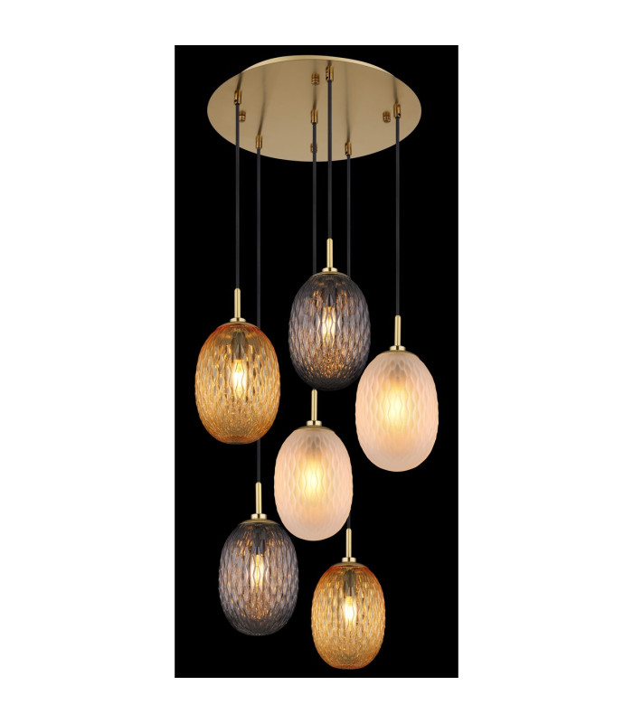 Devin Cluster Pendant Ceiling Light Gold Colours Matt Glass Shade 6x E14-3