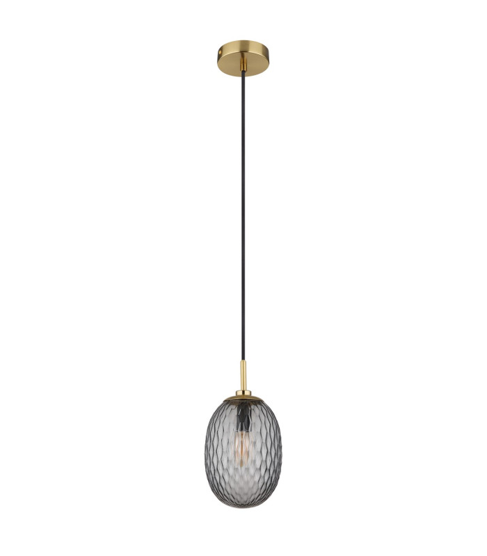 Devin Globe Pendant Ceiling Light Gold Colours Matt Smoke Glass Shade 1x E14-2