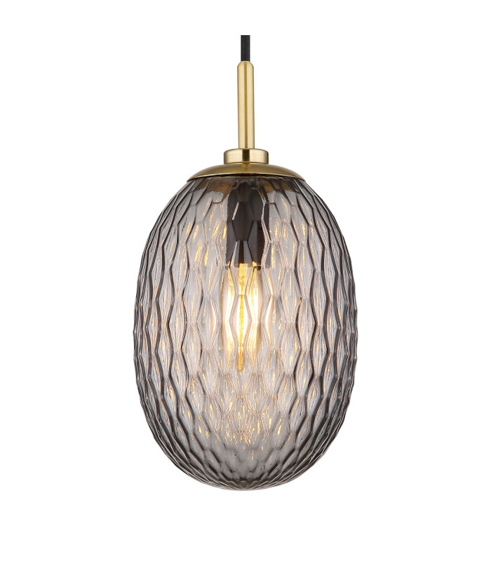 Devin Globe Pendant Ceiling Light Gold Colours Matt Smoke Glass Shade 1x E14-3