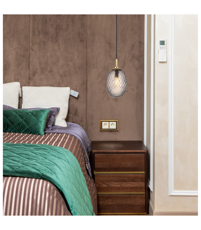 Devin Globe Pendant Ceiling Light Gold Colours Matt Smoke Glass Shade 1x E14-5