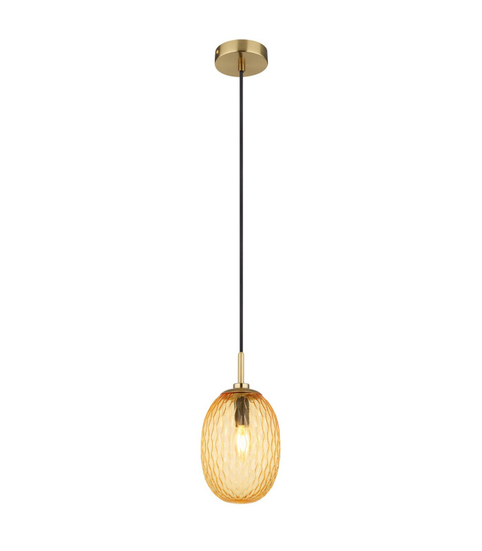 Devin Globe Pendant Ceiling Light Gold Colours Matt Amber Glass Shade 1x E14-1