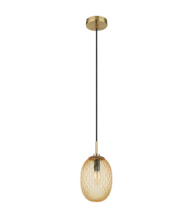 Devin Globe Pendant Ceiling Light Gold Colours Matt Amber Glass Shade 1x E14-2