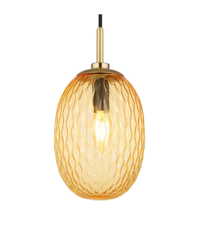 Devin Globe Pendant Ceiling Light Gold Colours Matt Amber Glass Shade 1x E14-3