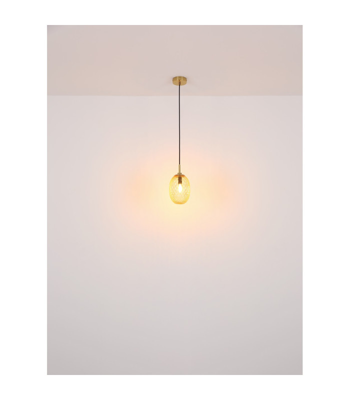 Devin Globe Pendant Ceiling Light Gold Colours Matt Amber Glass Shade 1x E14-6