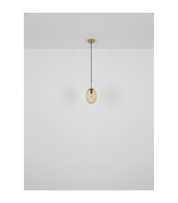 Devin Globe Pendant Ceiling Light Gold Colours Matt Amber Glass Shade 1x E14-7