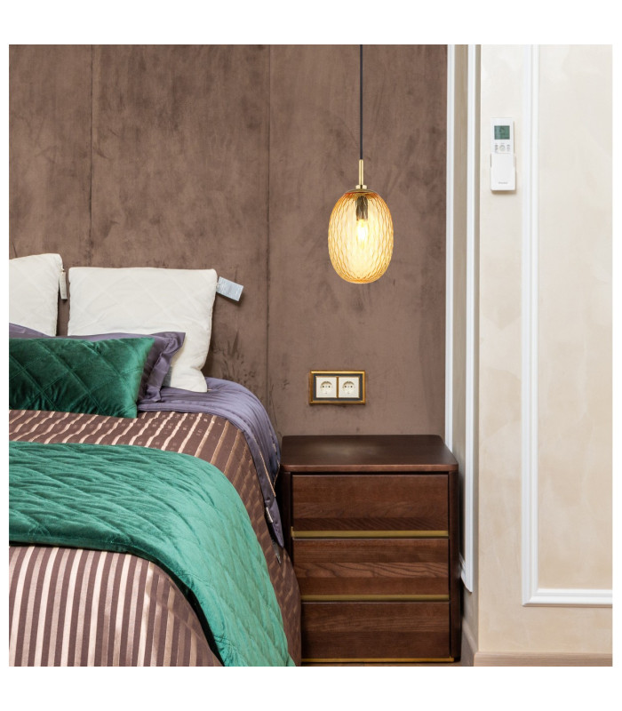 Devin Globe Pendant Ceiling Light Gold Colours Matt Amber Glass Shade 1x E14-8