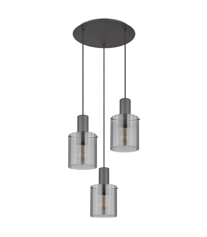 Tulivar Cluster Pendant Ceiling Light Grey Dark Smoke Glass Shade 3x E27-2