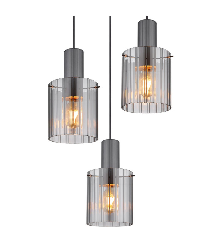 Tulivar Cluster Pendant Ceiling Light Grey Dark Smoke Glass Shade 3x E27-3