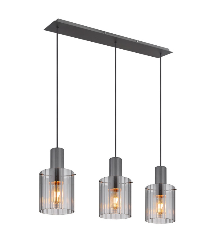 Tulivar Bar Pendant Ceiling Light Grey Dark Smoke Glass Shade 3x E27-1