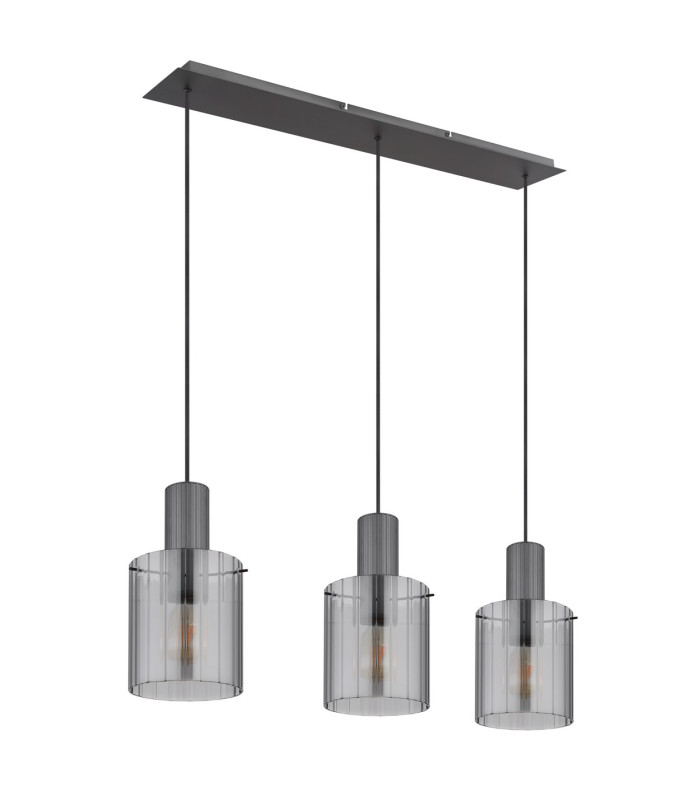 Tulivar Bar Pendant Ceiling Light Grey Dark Smoke Glass Shade 3x E27-2