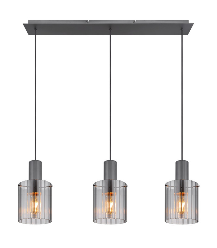 Tulivar Bar Pendant Ceiling Light Grey Dark Smoke Glass Shade 3x E27-3