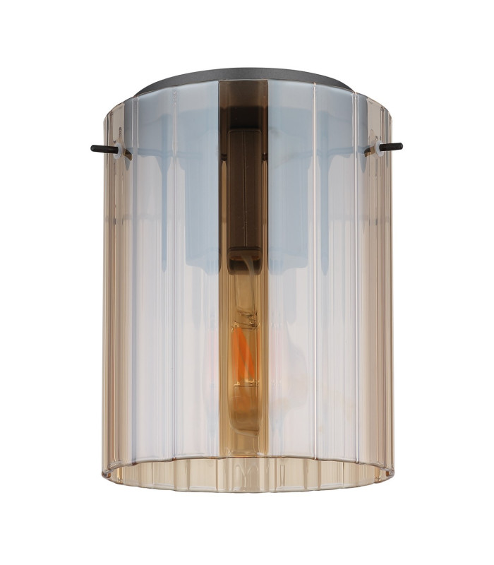 Tulivar Cylindrical Ceiling Light Grey Dark Amber Glass Shade 1x E27-2