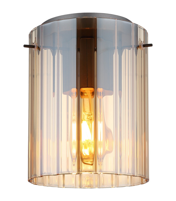 Tulivar Cylindrical Ceiling Light Grey Dark Amber Glass Shade 1x E27-5
