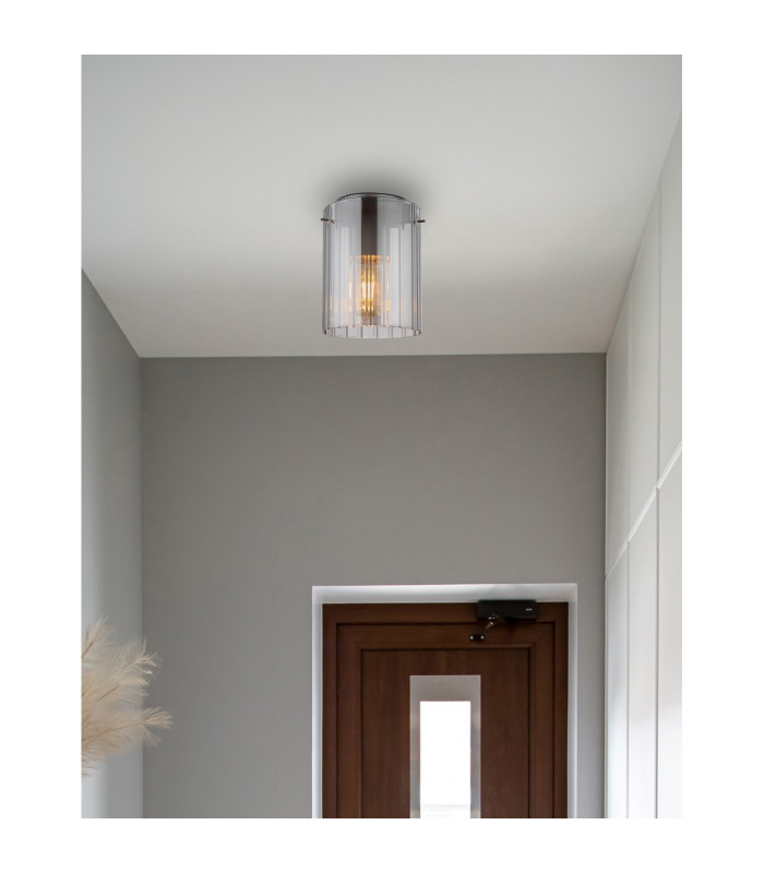 Tulivar Cylindrical Ceiling Light Grey Dark Smoke Glass Shade 1x E27-3