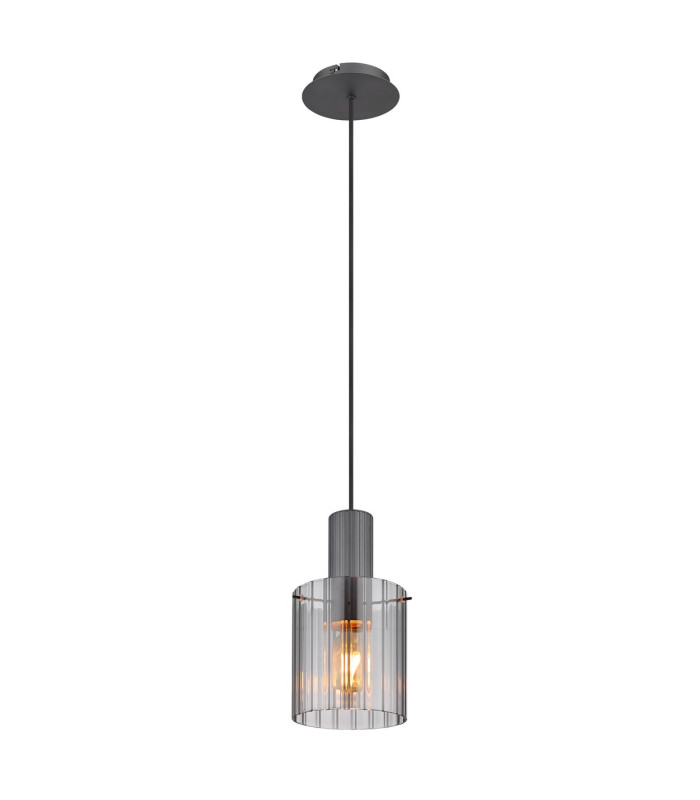 Tulivar Slim Pendant Ceiling Light Grey Dark Smoke Glass Shade 1x E27-1