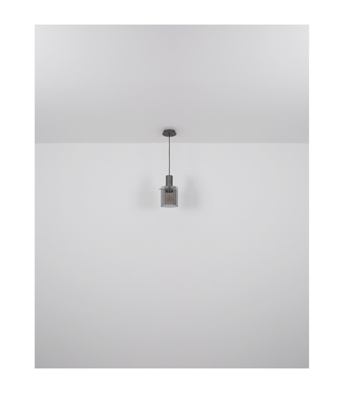 Tulivar Slim Pendant Ceiling Light Grey Dark Smoke Glass Shade 1x E27-6