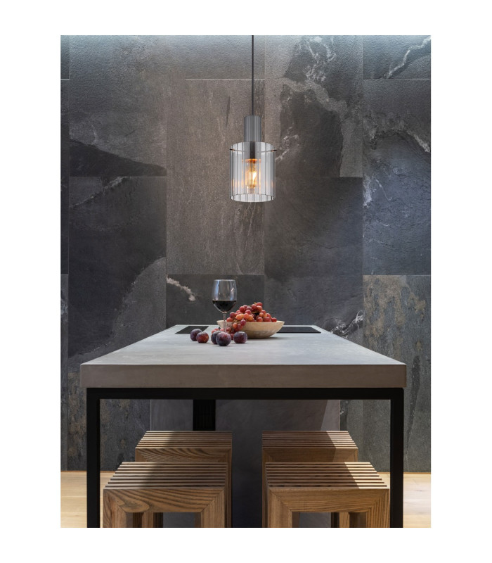Tulivar Slim Pendant Ceiling Light Grey Dark Smoke Glass Shade 1x E27-7