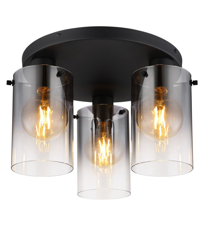 Florentina Shade Cluster Ceiling Light Matt Black Smoke Glass Shade 3x E27-1