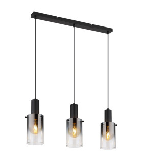 Florentina Bar Pendant Ceiling Light Matt Black Smoke Glass Shade 3x E27-1