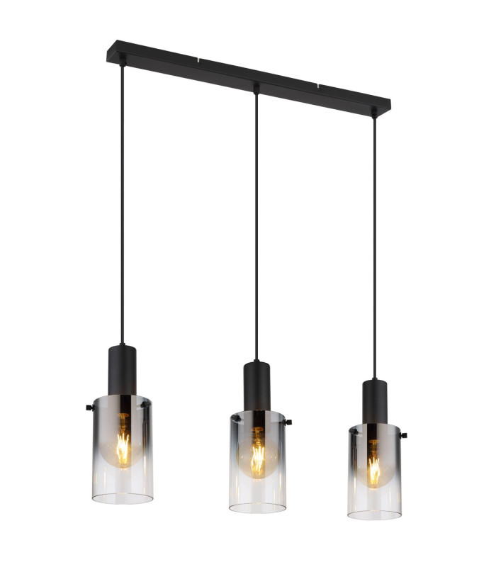 Florentina Bar Pendant Ceiling Light Matt Black Smoke Glass Shade 3x E27-1