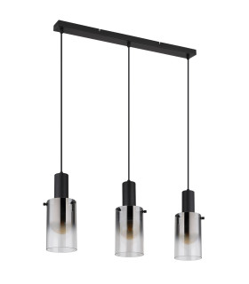 Florentina Bar Pendant Ceiling Light Matt Black Smoke Glass Shade 3x E27-2