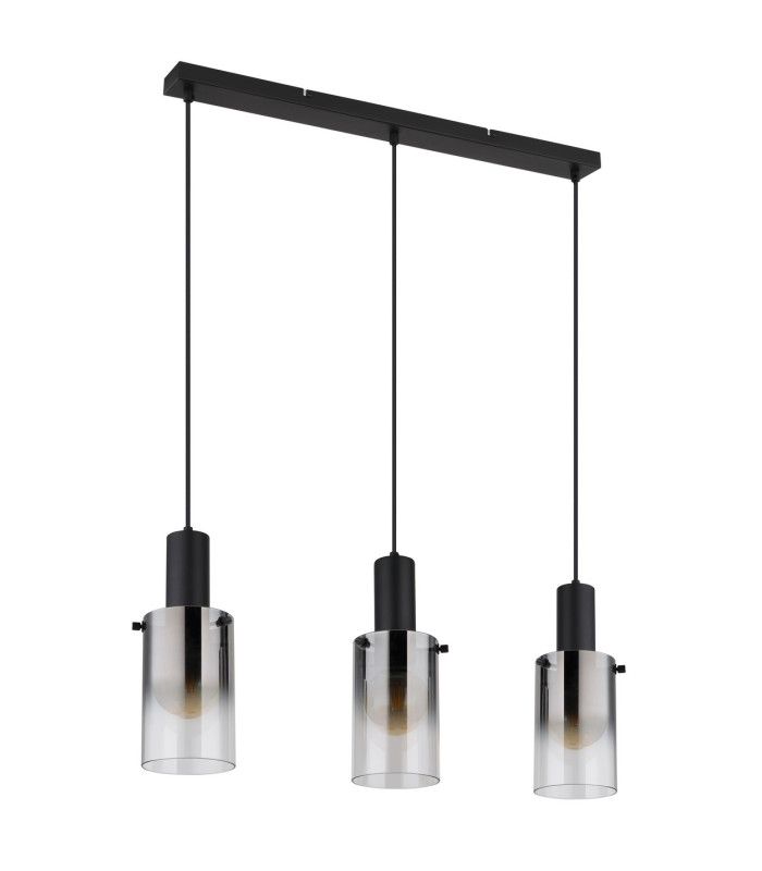 Florentina Bar Pendant Ceiling Light Matt Black Smoke Glass Shade 3x E27-2