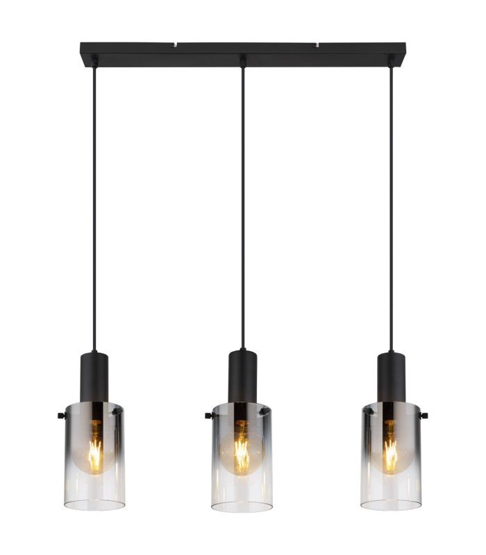 Florentina Bar Pendant Ceiling Light Matt Black Smoke Glass Shade 3x E27-3