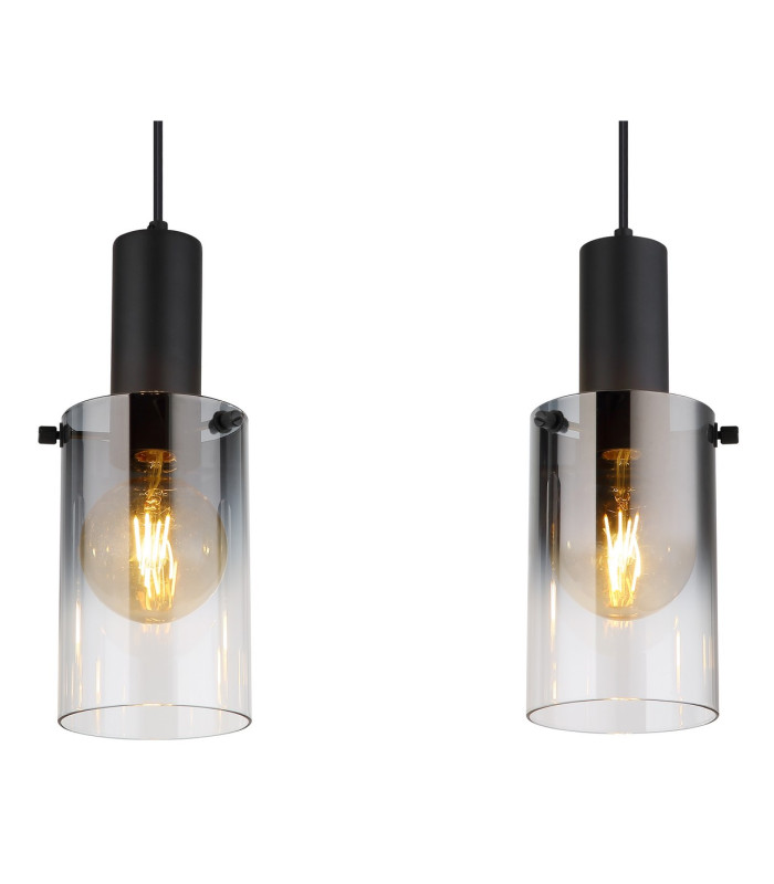 Florentina Bar Pendant Ceiling Light Matt Black Smoke Glass Shade 3x E27-4