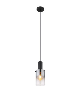 Florentina Slim Pendant Ceiling Light Matt Black Smoke Glass Shade 1x E27-1