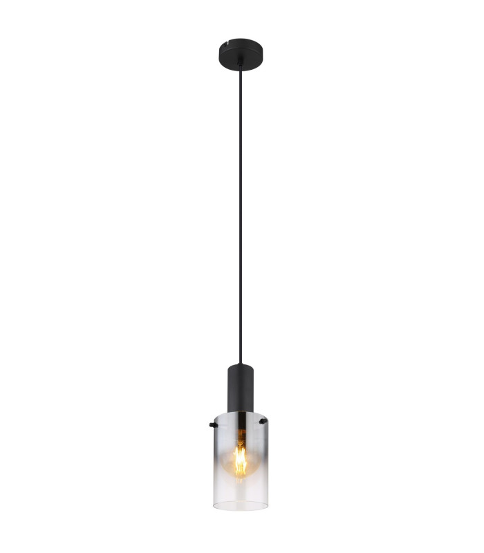 Florentina Slim Pendant Ceiling Light Matt Black Smoke Glass Shade 1x E27-1