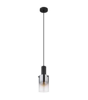Florentina Slim Pendant Ceiling Light Matt Black Smoke Glass Shade 1x E27-2