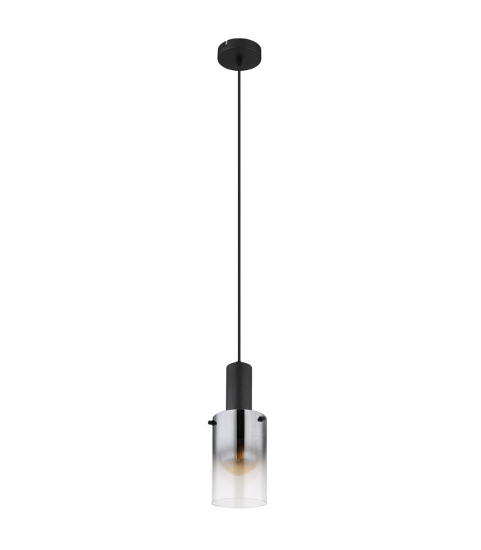 Florentina Slim Pendant Ceiling Light Matt Black Smoke Glass Shade 1x E27-2
