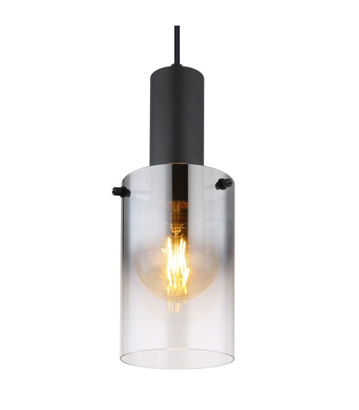 Florentina Slim Pendant Ceiling Light Matt Black Smoke Glass Shade 1x E27-3