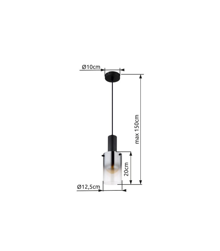 Florentina Slim Pendant Ceiling Light Matt Black Smoke Glass Shade 1x E27-5