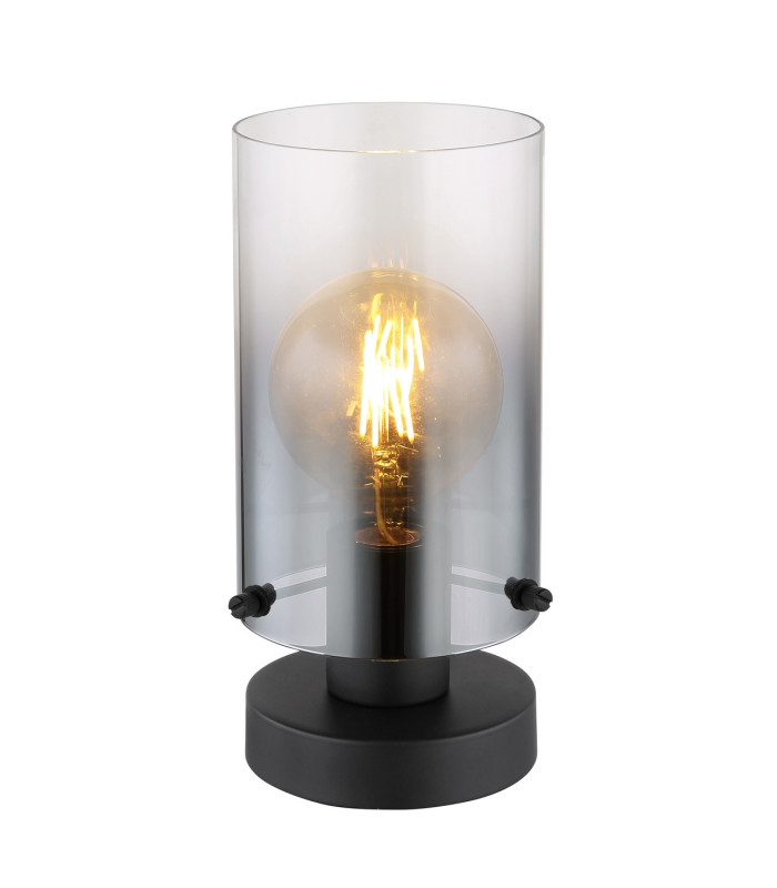 Florentina Cylindrical Table Lamp Matt Black Smoke Glass Shade 1x E27-1