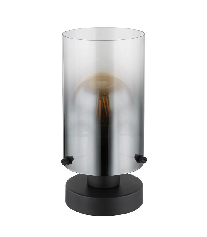 Florentina Cylindrical Table Lamp Matt Black Smoke Glass Shade 1x E27-2