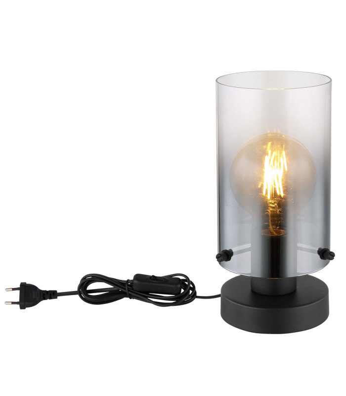 Florentina Cylindrical Table Lamp Matt Black Smoke Glass Shade 1x E27-3