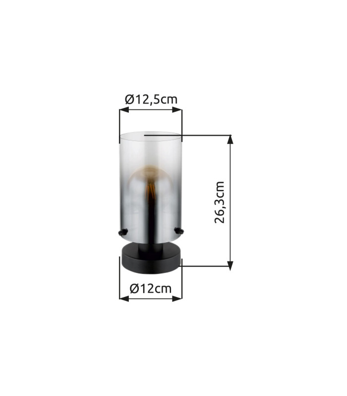 Florentina Cylindrical Table Lamp Matt Black Smoke Glass Shade 1x E27-5