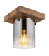 Underwood Cylindrical Ceiling Light Wood Look Dark Smoke Glass Shade 1x E27-1