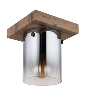 Underwood Cylindrical Ceiling Light Wood Look Dark Smoke Glass Shade 1x E27-2