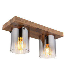 Underwood Shade Cluster Ceiling Light Wood Look Dark Smoke Glass Shade 2x E27-1