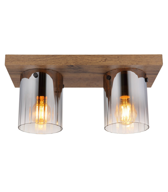 Underwood Shade Cluster Ceiling Light Wood Look Dark Smoke Glass Shade 2x E27-3