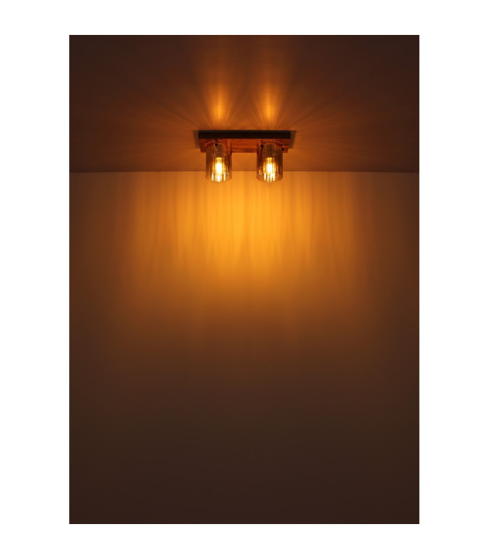 Underwood Shade Cluster Ceiling Light Wood Look Dark Smoke Glass Shade 2x E27-4