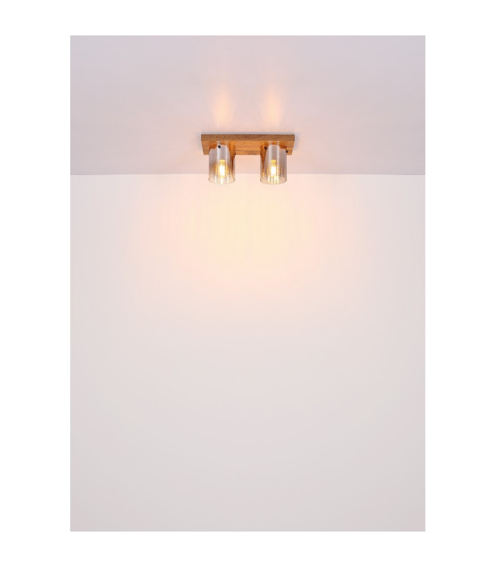 Underwood Shade Cluster Ceiling Light Wood Look Dark Smoke Glass Shade 2x E27-5