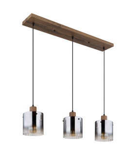 Underwood Bar Pendant Ceiling Light Wood Look Dark Smoke Glass Shade 3x E27-2