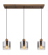 Underwood Bar Pendant Ceiling Light Wood Look Dark Smoke Glass Shade 3x E27-3