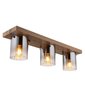 Underwood Shade Cluster Ceiling Light Wood Look Dark Smoke Glass Shade 3x E27-1