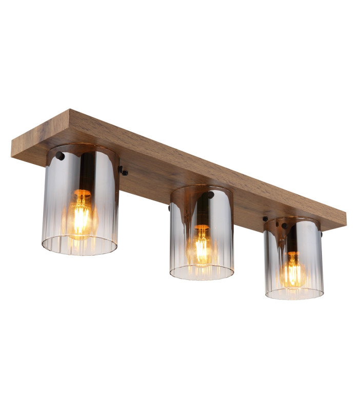 Underwood Shade Cluster Ceiling Light Wood Look Dark Smoke Glass Shade 3x E27-1